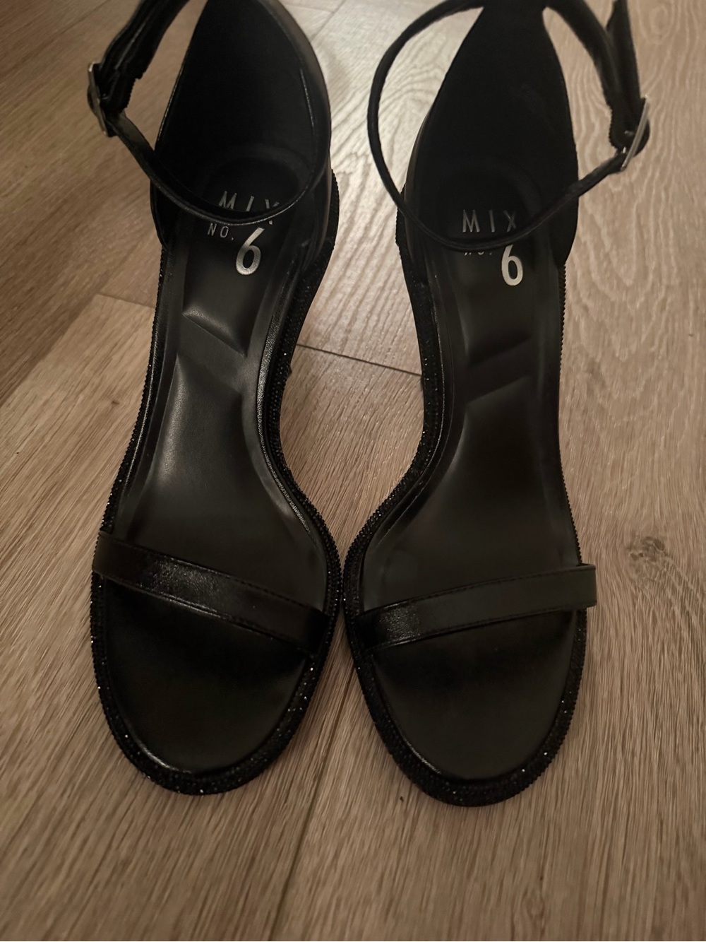Mix No. 6 Black Ankle-Strap Open-Toe Heels